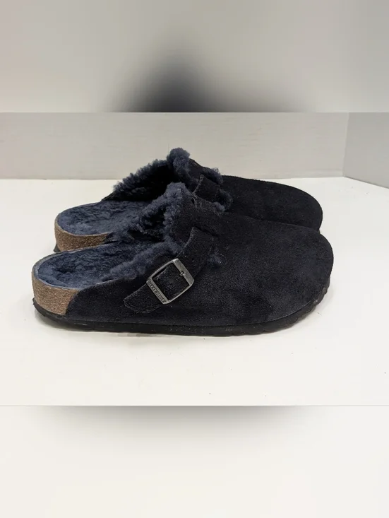 Birkenstock 38 Shearling Boston Clogs Navy Blue Suede Women's 7, Men's 5 - Picture 1 of 10